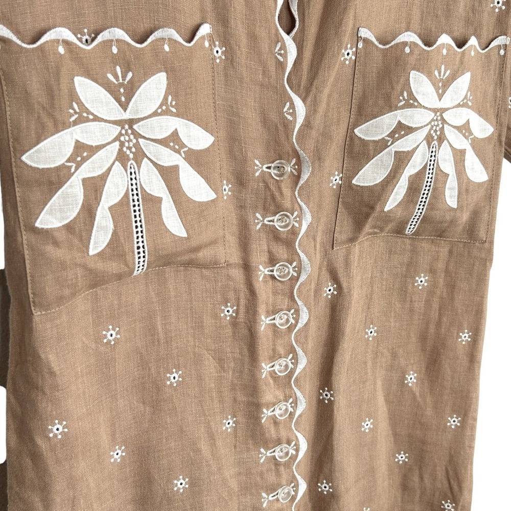 Magali Pascal Palmiere Linen Shirt Dress S Boho Resort Embroidered Tropical Mini - Picture 4 of 11